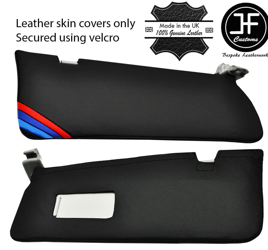 BLACK STITCH TRI STRIPE 2X SUN VISORS LEATHER COVERS FOR BMW 2 F22 F23 13-19