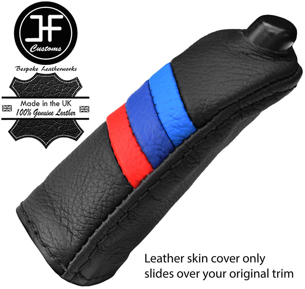 BLACK STITCH TRI STRIPE HANDBRAKE HANDLE LEATHER COVER FOR BMW E90 E91 E92 E93