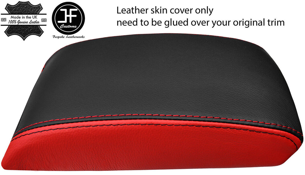 BLACK & RED 2 TONE REAL LEATHER ARMREST LID COVER FOR SKODA OCTAVIA MK3 13-18