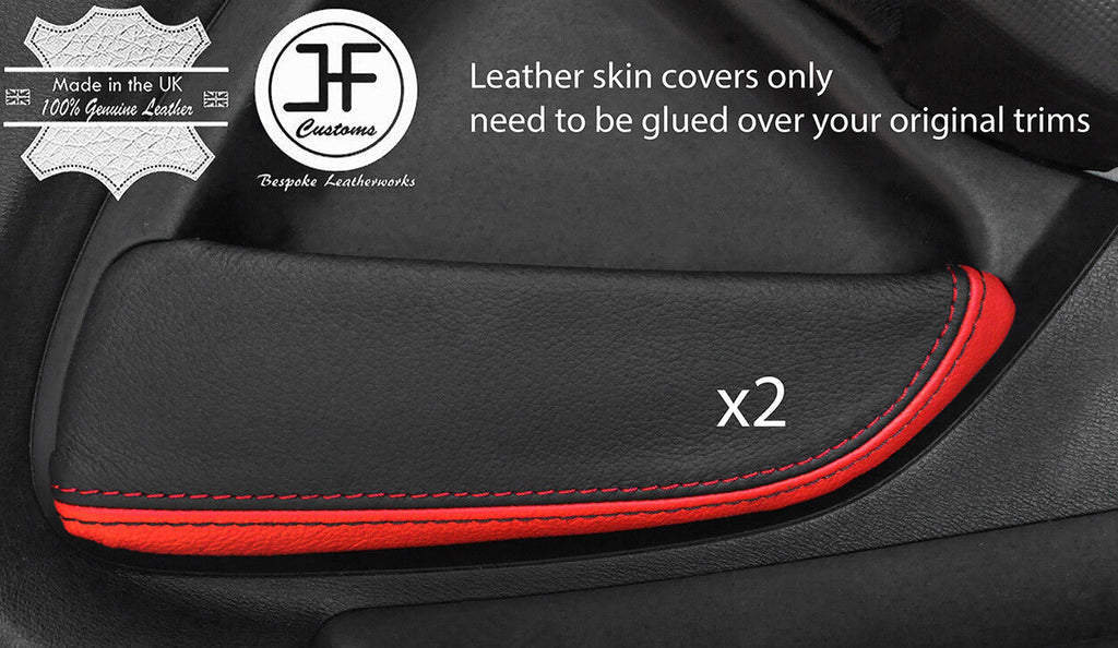BLACK & RED 2X DOOR POCKET TRIM LEATHER COVERS FITS HONDA INTEGRA DC5 02-06