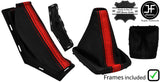 BLACK & RED STRIPE LEATHER GAITER SET + PLASTIC FRAME FOR FORD FOCUS FL 08-11