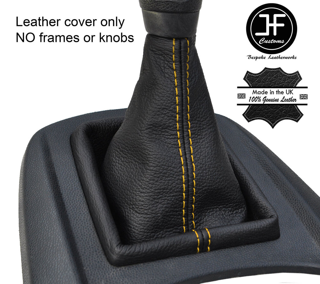 YELLOW STITCH TOP GRAIN REAL LEATHER GEAR GAITER FITS FORD FIESTA MK7 2008-2013