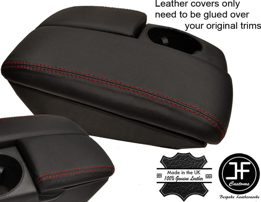 RED STITCH 2X SINGLE CUP ARMREST LID LEATHER COVERS FITS AUDI Q7 2007-2015