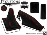 RED STITCH LEATHER GEAR HANDBRAKE + METAL FRAMES FOR TOYOTA CELICA 77-81