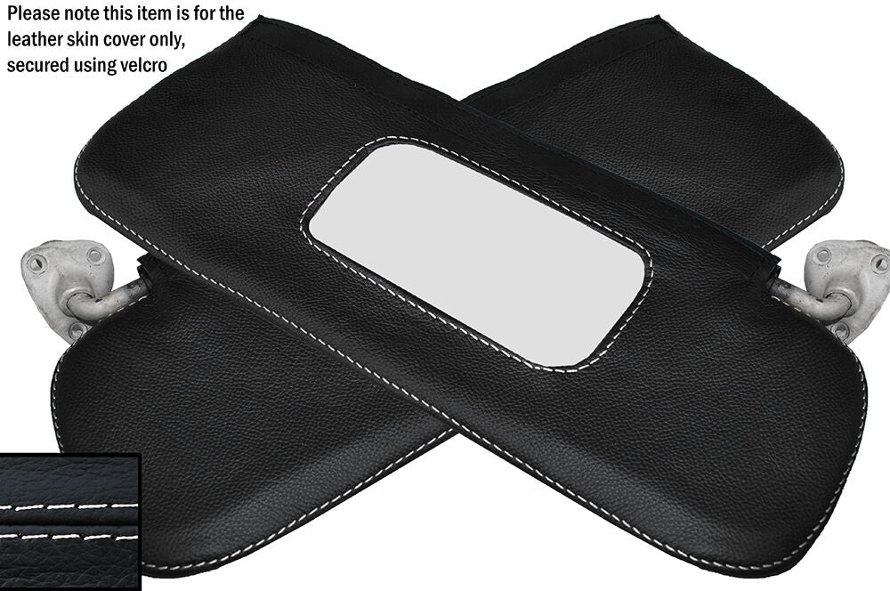 WHITE STITCH 2X SUN VISORS LEATHER SKIN COVERS FITS FORD ANGLIA 105E 123E