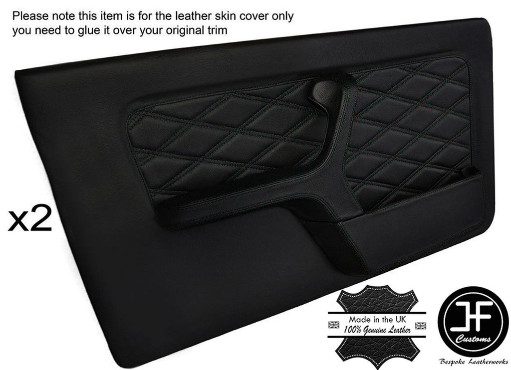 BLACK DIAMOND STITCH 2X FRONT DOOR CARD LEATHER COVERS FOR BMW E30 COUPE