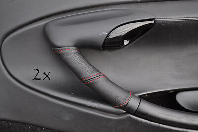 FITS PORSCHE BOXSTER  2X DOOR HANDLE LEATHER COVERS red stitch CUSTOM NEW