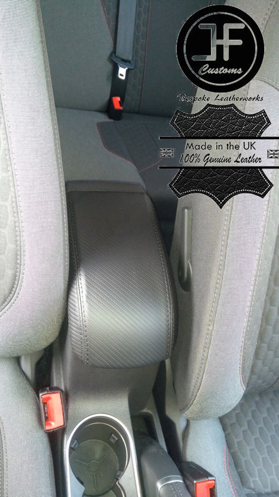 BLACK STITCH CARBON FIBER ARMREST SKIN COVER FITS FORD FOCUS MK3 2012-2017