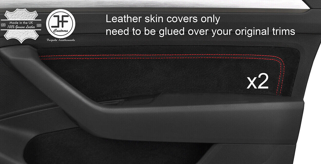 RED STITCH 2 FRONT DOOR CARD TRIM SUEDE COVER FOR VW PASSAT B8 15-18 SALOON