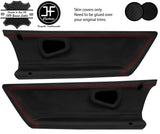 RED STITCH 2X DOOR CARD LEATHER AND CARBON VINYL COVER FOR SMART ROADSTER JF1