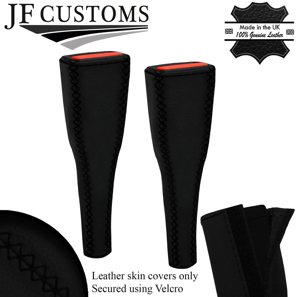 BLACK LUX-STITCH LEATHER 2X LONG SEAT BELT COVERS FITS JAGUAR F TYPE 12-20