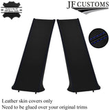 R BLUE STITCH LEATHER 2X LOWER B PILLAR COVERS FITS VOLKSWAGEN VW GOLF Mk4 98-04