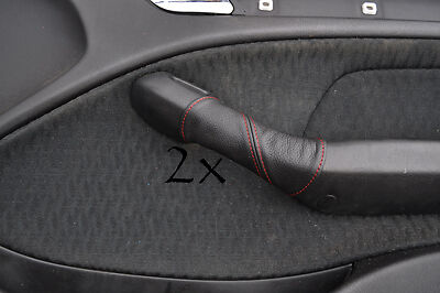 FITS  BMW E46 1998-2005 red stitch 2X DOOR HANDLE COVERS BLACK LEATHER
