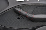 FITS  BMW E46 1998-2005 red stitch 2X DOOR HANDLE COVERS BLACK LEATHER