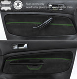GREEN STITCH 2X FRONT DOOR CARD SUEDE COVER FOR VW GOLF MK4 98-05 3 DOOR STYLE2