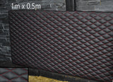 BLACK LEATHER PADDED RED DIAMOND STITCH 1M X 0.5M UPHOLSTERY FURNITURE AUTO
