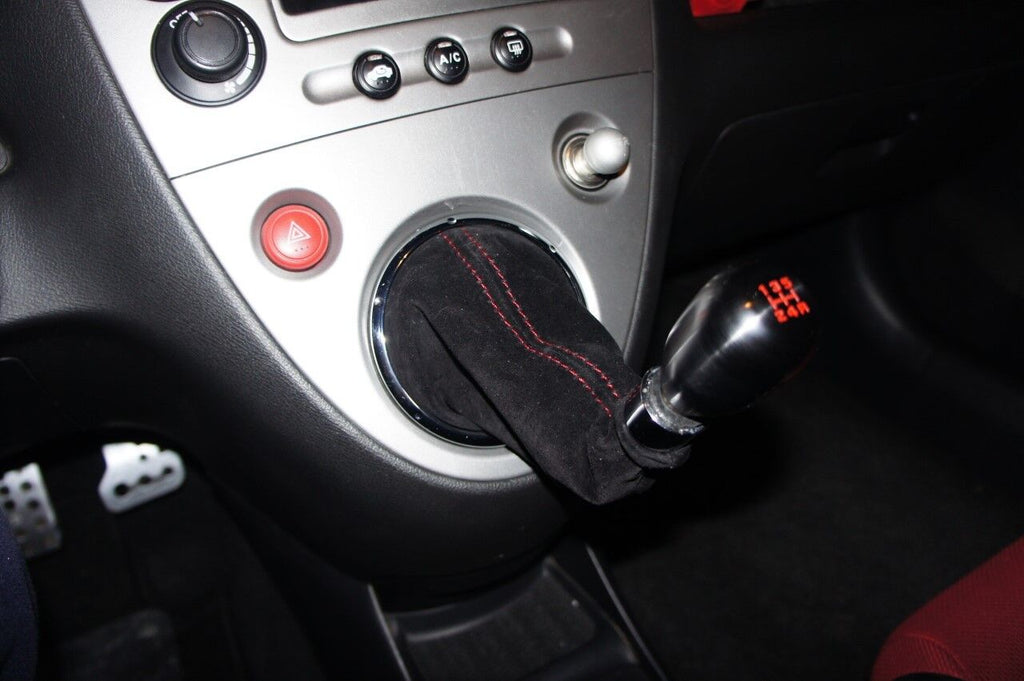 RED STITCH BLACK PU SUEDE GEAR GAITER FOR HONDA CIVIC EP3 TYPE R 2001-2005