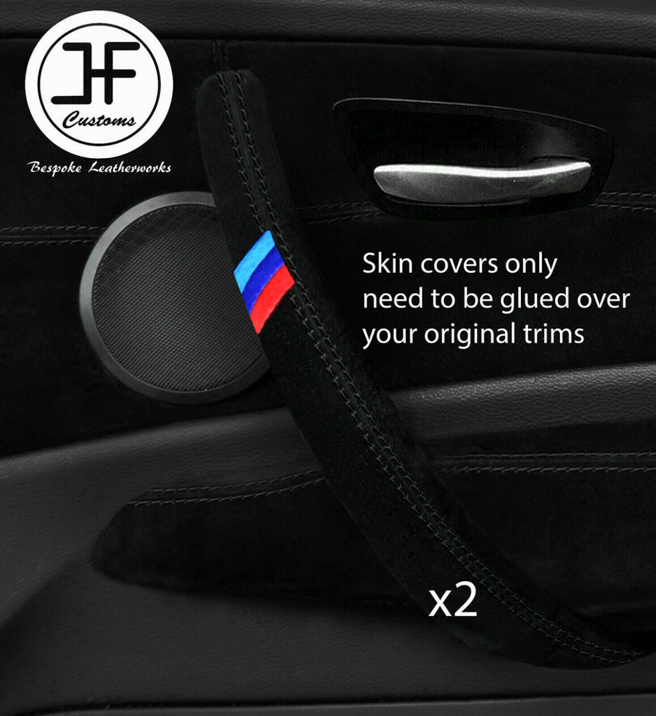 BLACK STITCH TRI STRIPE 2X REAR DOOR HANDLE TRIM SUEDE COVERS FOR BMW E87 DSG 2