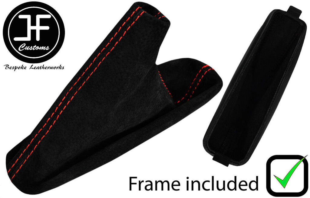 RED STITCH SUEDE HANDBRAKE GAITER + PLASTIC FRAME FOR BMW 3 SERIES E36 91-99