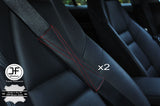 2X BLACK LEATHER RED X STITCH LUXURY SHOULDER SEAT BELT PADDED PADS CUSTOM NEW