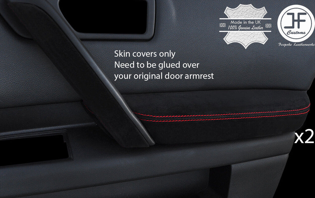 RED STITCH 2X FRONT DOOR ARMREST SUEDE COVERS FITS INFINITI FX35 FX45 03-08