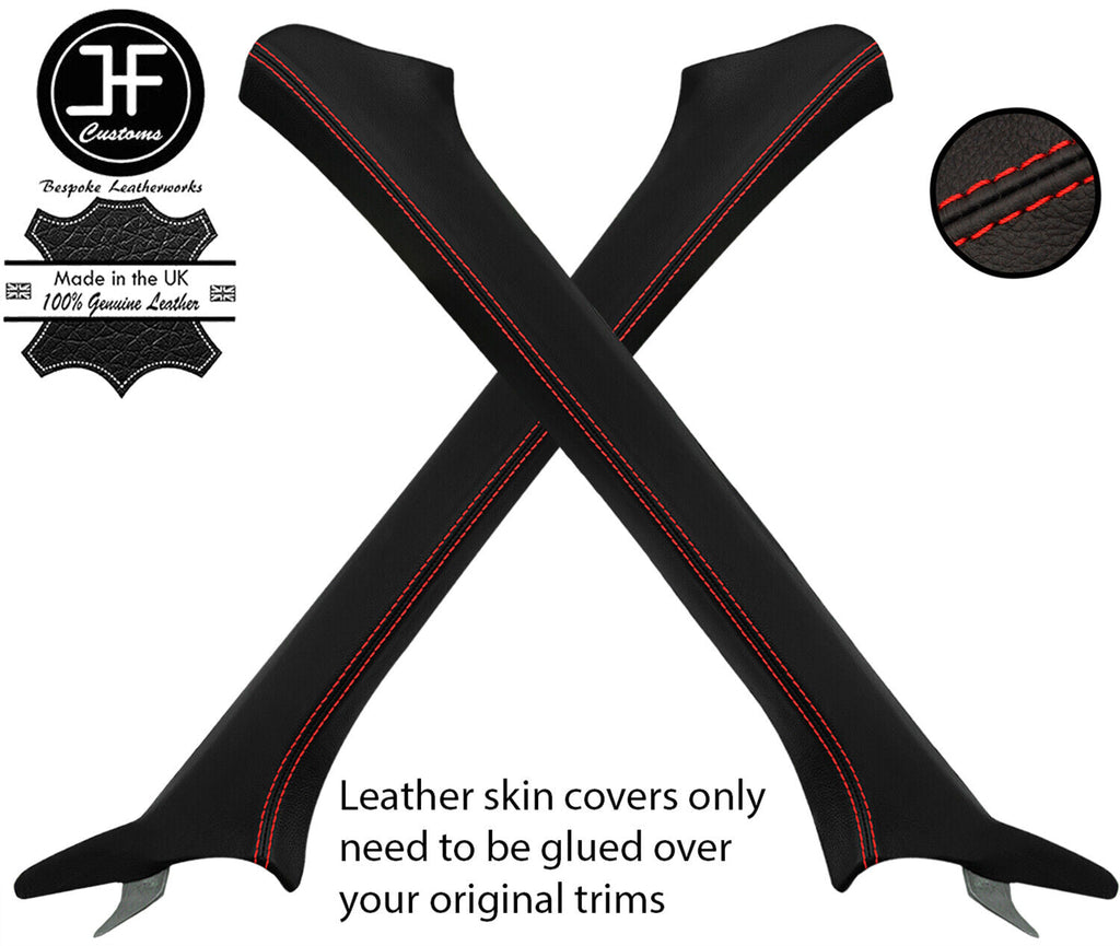 RED STITCH 2X A PILLAR REAL LEATHER COVERS FITS SUBARU IMPREZA WRX STI 05-07