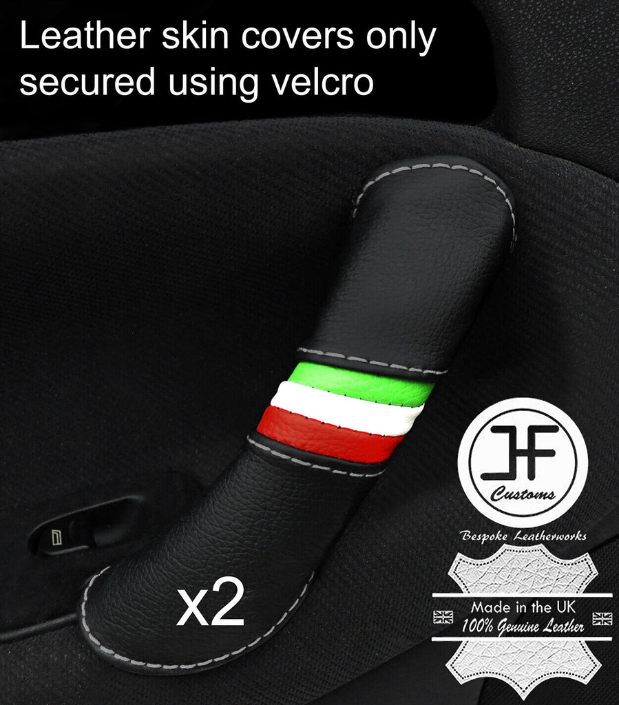 GREY STITCH ITALIAN FLAG 2X FRONT DOOR HANDLE LEATHER COVER FOR ALFA ROMEO 147