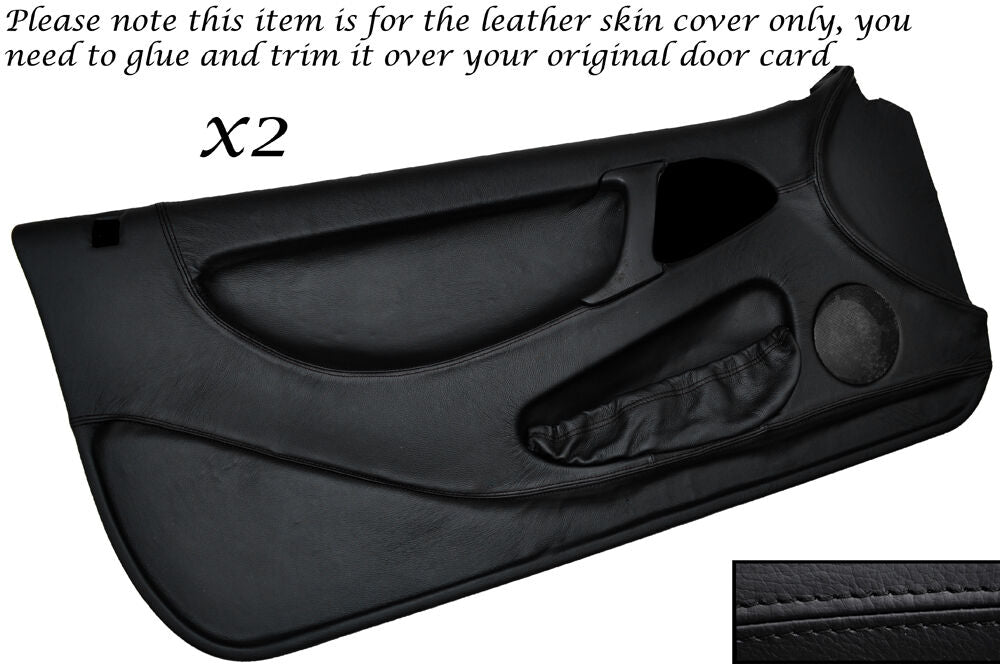 BLACK STITCH 2X FULL DOOR CARD LEATHER SKIN COVERS FITS LOTUS ELAN M100 89-95