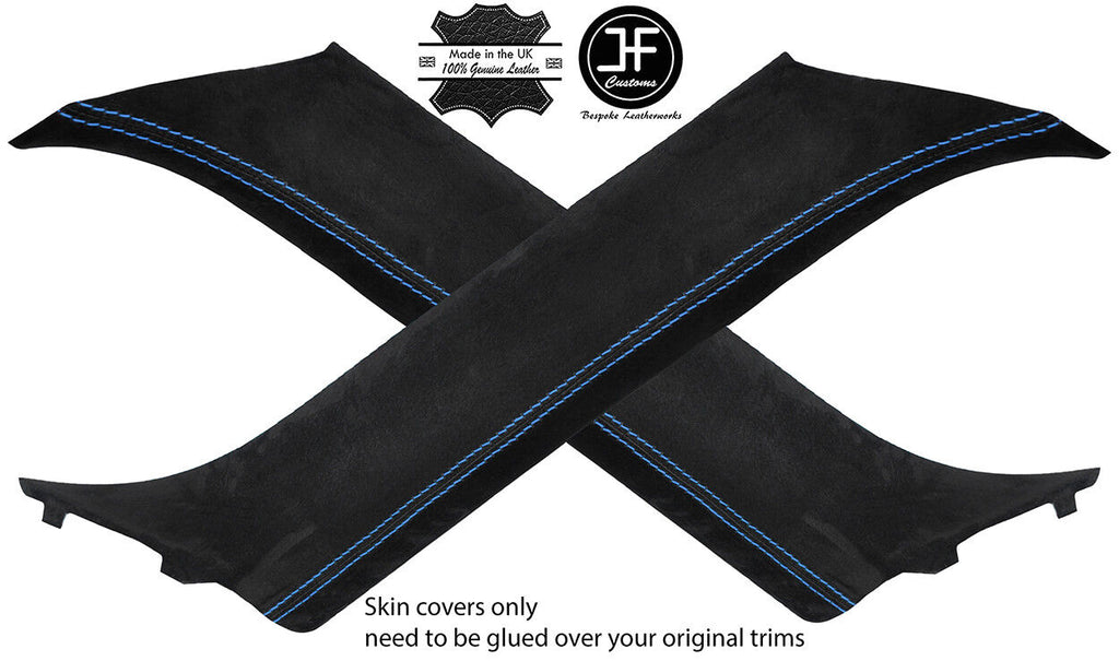 BLUE STITCH 2X A PILLAR SUEDE COVERS FITS BMW MINI COOPER R50 R53 2001-2006
