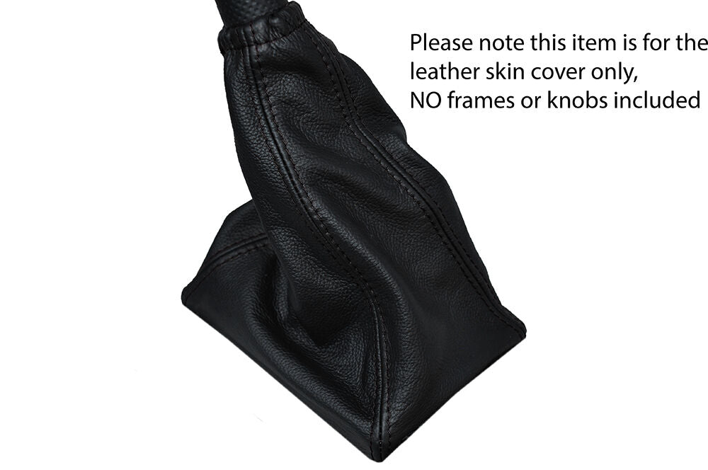 BLACK STITCH MANUAL LEATHER SKIN GEAR GAITER FITS CHEVROLET AVEO 2008-2011