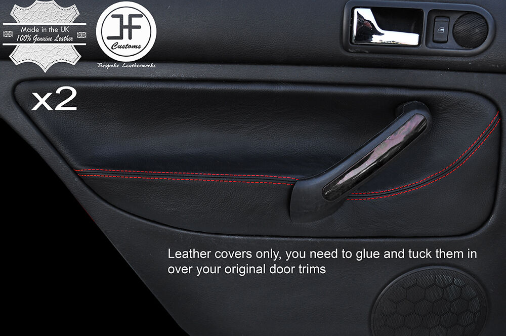 RED STITCHING 2X REAR DOOR CARD TRIM LEATHER COVERS FITS VW BORA 1998-2005