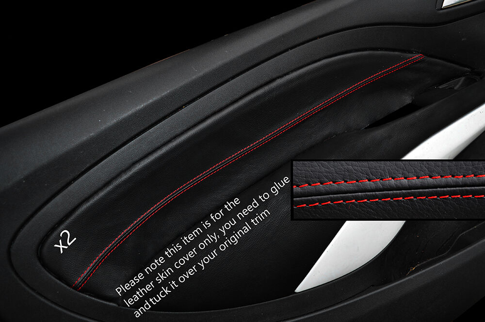 RED STITCH 2X FRONT DOOR CARD TRIM SKIN COVER FITS VAUXHALL OPEL ADAM 12-15
