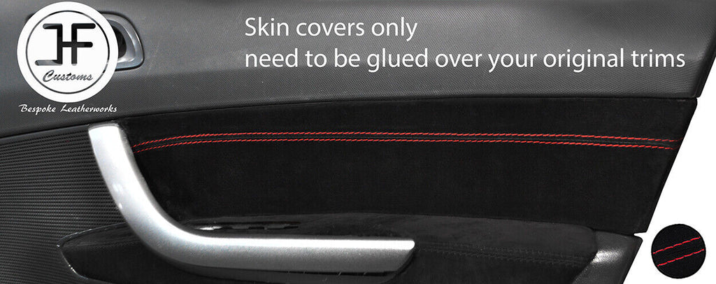 RED STITCH 2X FRONT DOOR CARD TRIM SUEDE COVER FOR PEUGEOT 308 07-12 5 DOOR
