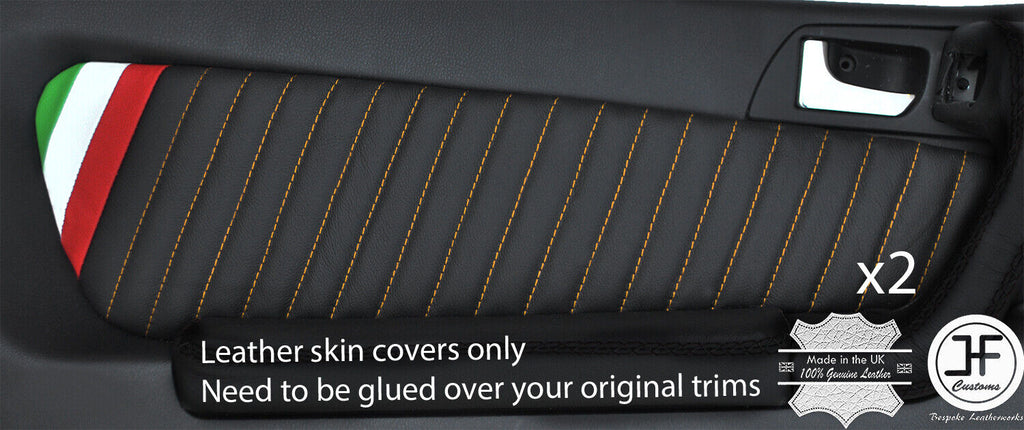 YELLOW STICH ITALIAN FLAG 2X DOOR CARD TRIM LEATHER COVER FOR ALFA ROMEO GTV 916