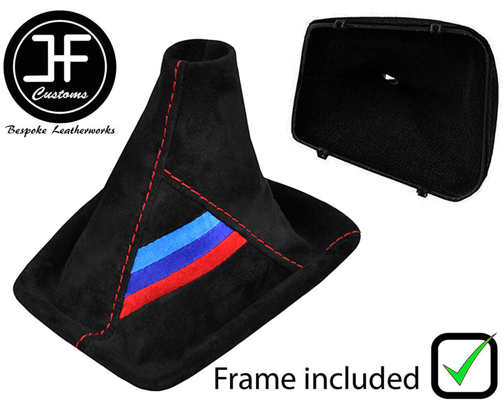RED STITCH SUEDE TRI STRIPE MANUAL GEAR GAITER+PLASTIC FRAME FOR BMW E46 99-05