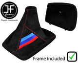 RED STITCH SUEDE TRI STRIPE MANUAL GEAR GAITER+PLASTIC FRAME FOR BMW E46 99-05