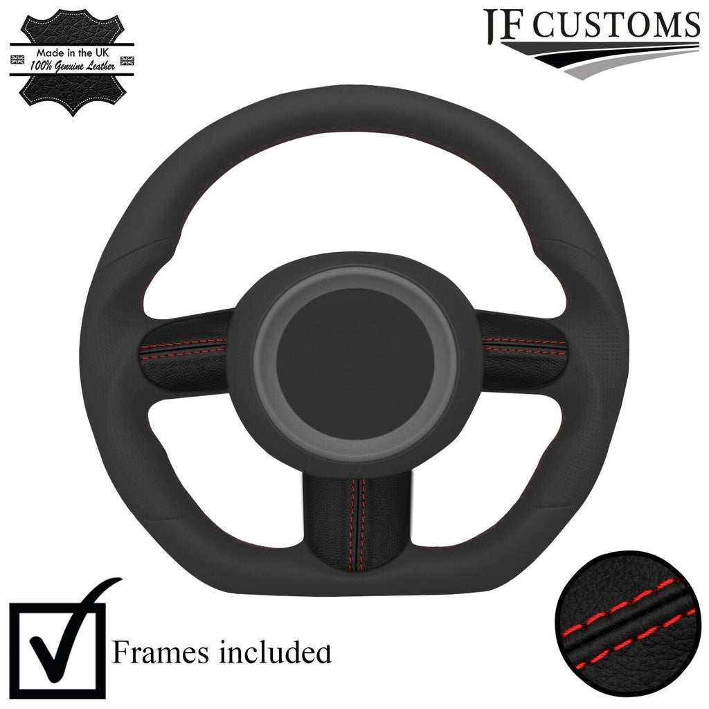 RED STITCH LEATHER 3-SPOKE STEERING TRIM COVERS+FRAMES FOR MINI R50 R52 R53