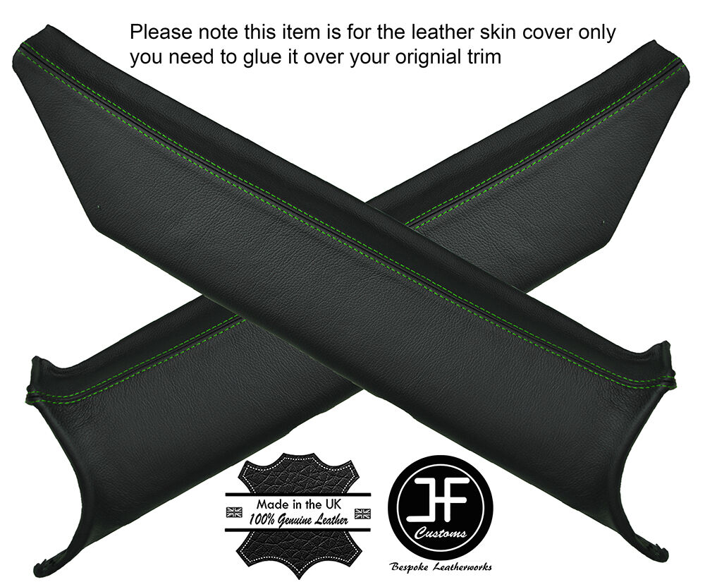 GREEN STITCHING 2X REAR C PILLAR LEATHER COVERS FITS FORD ESCORT MK2 CUSTOM NEW
