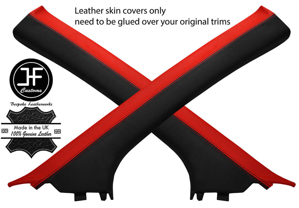 BLACK & RED 2X A POST PILLAR REAL LEATHER COVERS FITS HONDA CRV 2006-2012