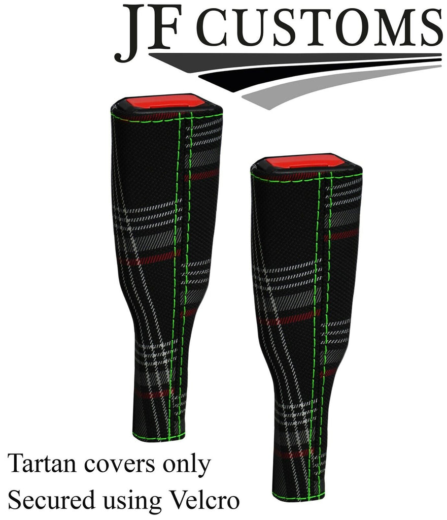 GREEN STITCH RED TARTAN 2X SEAT BELT TALL COVERS FOR VW GOLF MK5 V 2003-2009