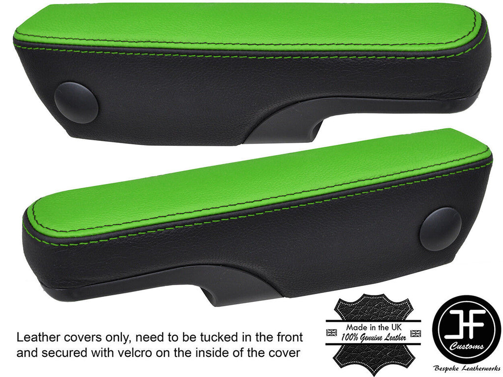 BLACK & GREEN LEATHER 2X SEAT ARMREST COVERS FITS VW T4 TRANSPORTER CARAVELLE