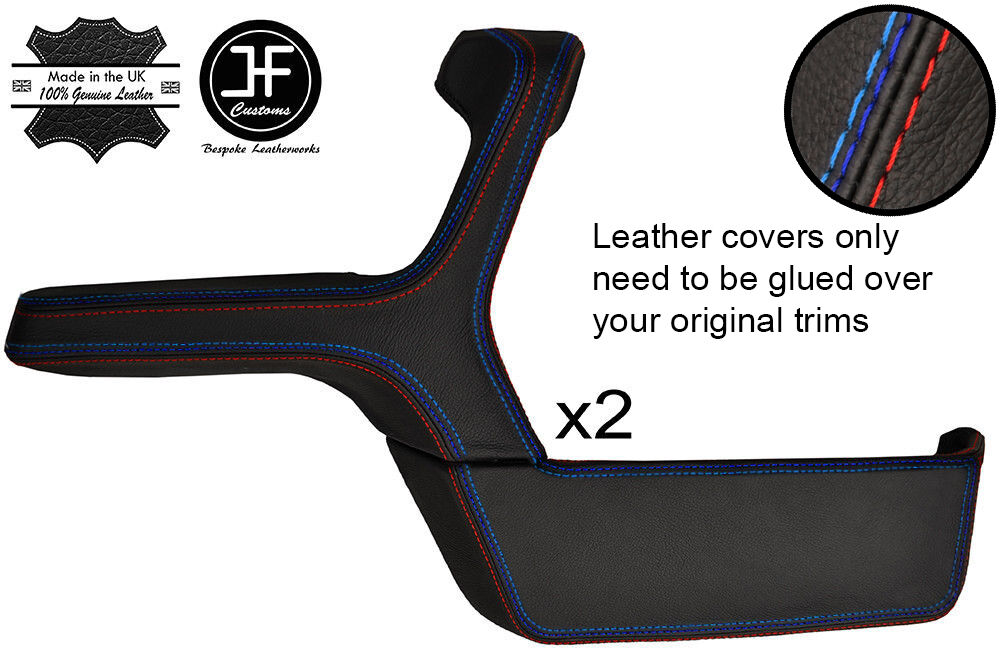 TRI STITCHING 2X DOOR HANDLE ARMREST & POCKET LEATHER COVERS FOR BMW E30 SALOON
