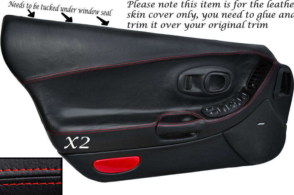 RED STITCH 2X FULL DOOR CARD LEATHER SKIN COVERS  FITS CORVETTE C5 1997-2004