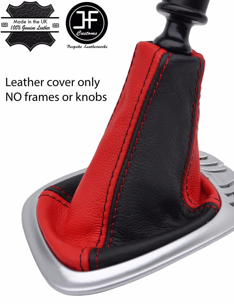 BLACK & RED TOP GRAIN REAL LEATHER GEAR GAITER FITS VW SHARAN MK1 1995-2000