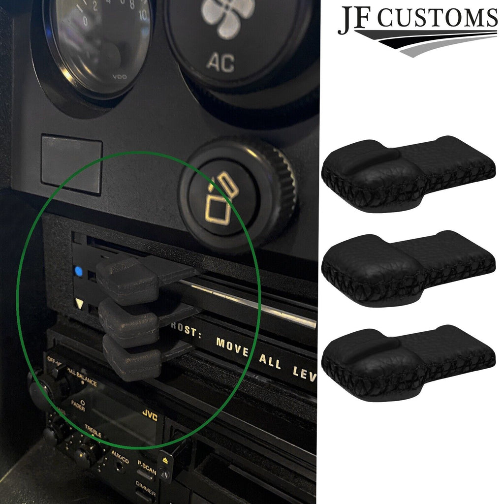 BLACK STITCH 3X HEATER CONTROL LEVER KNOB COVERS + FRAMES FOR PORSCHE 924 EARLY