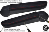 RED STITCHING 2X ARMREST SUEDE COVERS FITS VW T6 TRANSPORTER 2016-2019