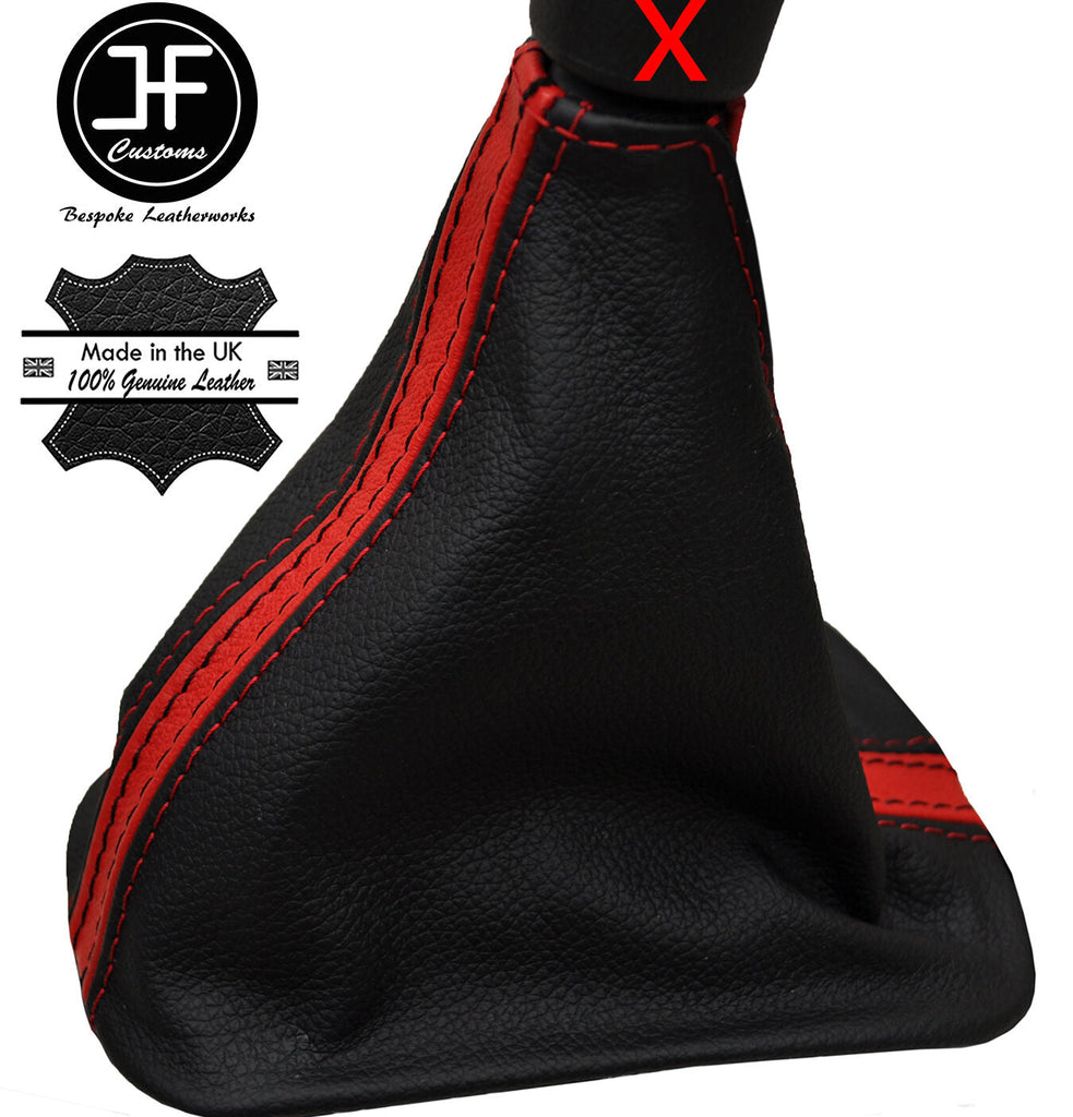 BLACK & RED STRIPE LEATHER GEAR GAITER FITS MITSUBISHI MIRAGE 2014-2017
