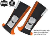 BLACK & ORANGE LEATHER 2X UPPER B PILLAR COVERS FOR VW T5 TRANSPORTER SHUTTLE