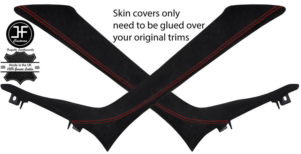 RED STITCH 2X A PILLAR SUEDE COVERS FITS FIAT 500L 500 L 2012-2018 CUSTOM NEW