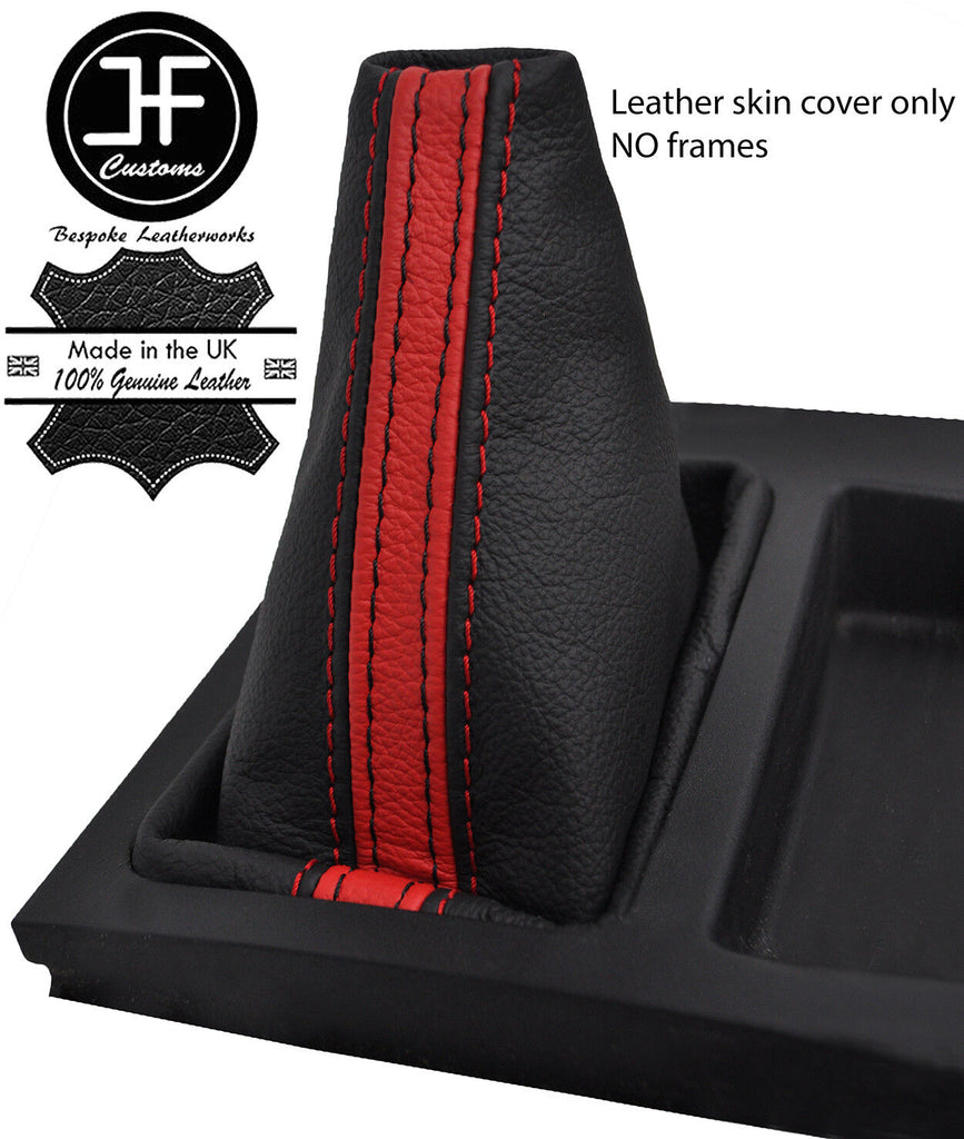 BLACK & RED STRIPE TOP GRAIN REAL LEATHER GEAR GAITER COVER FOR MAZDA 3 03-08
